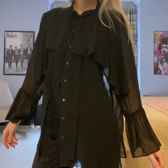 Saks Fifth Avenue Black Button Down Silk Sheer Bouse - Picture 2 of 4